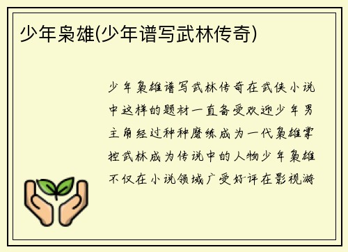 少年枭雄(少年谱写武林传奇)