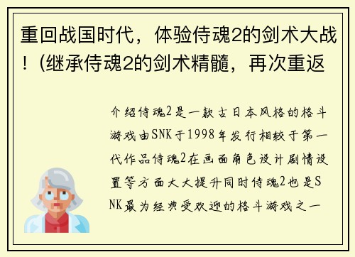 重回战国时代，体验侍魂2的剑术大战！(继承侍魂2的剑术精髓，再次重返战国时代的决战！)